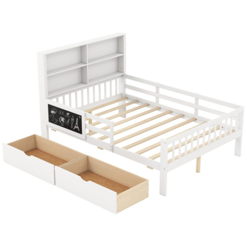 Twin/Full Size Bed Frame with 2 Drawers and Bookcase for Boys and Girls-Full Size