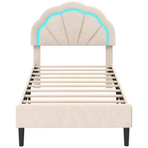 Upholstered LED Bed Frame with Adjustable Flower Headboard and Metal Support Feet-Twin Size