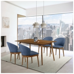 Westmont and Juno Dining Table and 4 Chairs Set, Blue/Walnut