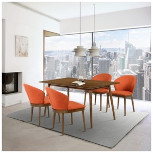 Westmont and Juno Dining Table and 4 Chairs Set, Orange/Walnut