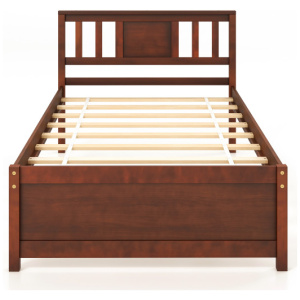 Wooden Platform Bed with Headboard and Slat Support-Twin Size