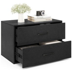 2-Drawer Stackable Horizontal Storage Cabinet Dresser Chest with Handles-Black