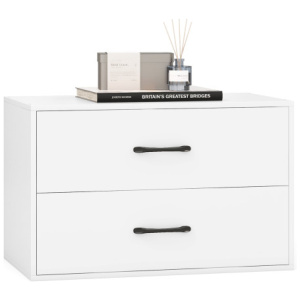 2-Drawer Stackable Horizontal Storage Cabinet Dresser Chest with Handles-White