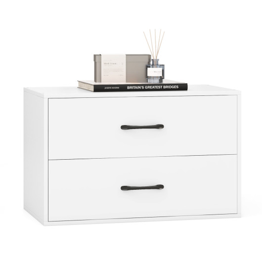 2-Drawer Stackable Horizontal Storage Cabinet Dresser Chest with Handles-White