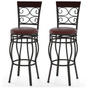 2 Pieces 30 Inch 360 Degree Swivel Bar Stools with Leather Padded Seat-Brown