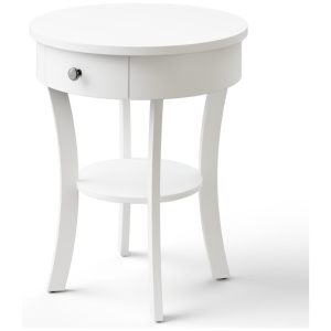 2-Tier Wood Round End Table with Open Drawer-White