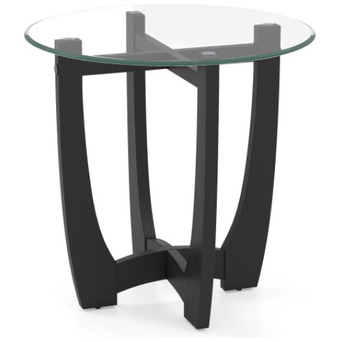 23.5 Inch Round End Side Table with Tempered Glass Tabletop-Black