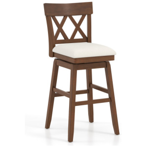 30 Inch Bar Stool with Contoured Backrest and Swivel Padded Seat-Beige