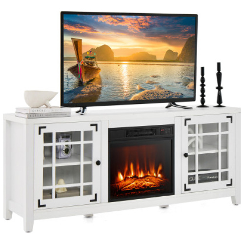 58 Inch Fireplace TV Stand with Adjustable Shelves for TVs up to 65 Inch-White