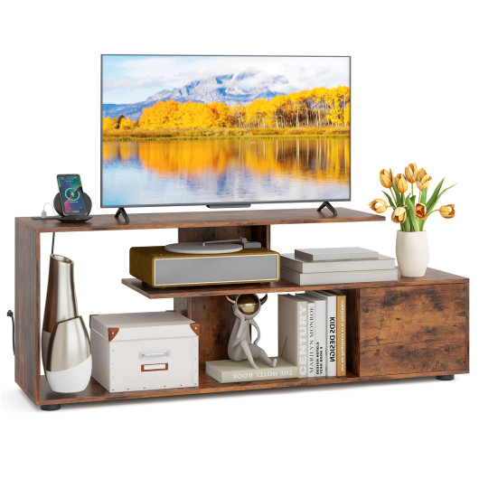 60 Inch Entertainment Center TV Stand with Power Outlet-Rustic Brown