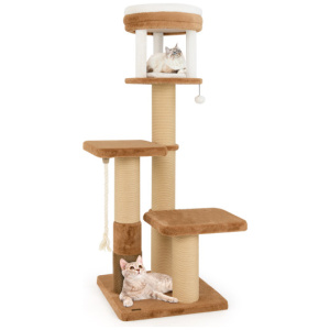 65 Inches Tall Cat Tree with Self-groomer and Removable Cat Bed-Coffee