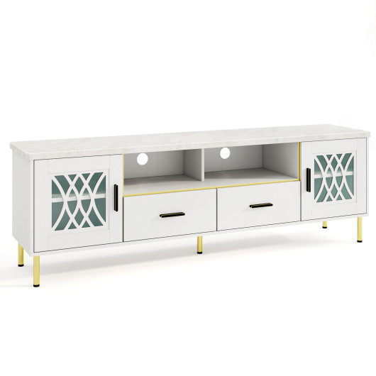 71 Inch TV Stand with Glass Doors for 80 Inch TVs-White