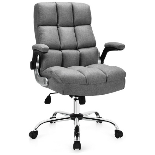 Adjustable Swivel Office Chair with High Back and Flip-up Arm for Home and Office-Gray