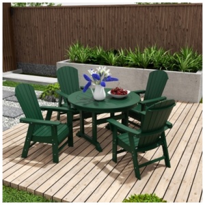 Altura Adirondack Outdoor Round Table and 4 Chairs, Dark Green