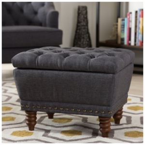 Annabelle Button-Tufted Storage Ottoman, Dark Gray