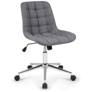 Armless Office Chair Upholstered Makeup Vanity Chair with Adjustable Height and Wheels-Grey