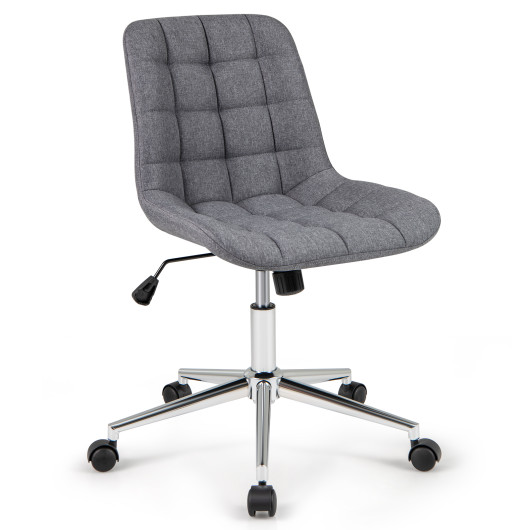 Armless Office Chair Upholstered Makeup Vanity Chair with Adjustable Height and Wheels-Grey