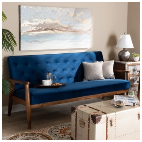 Baxton Studio Sorrento 3-Seater Sofa, Blue