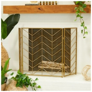 "Bayberry Lane Brass Metal Modern Fireplace Screen, 52" x 1" x 31"