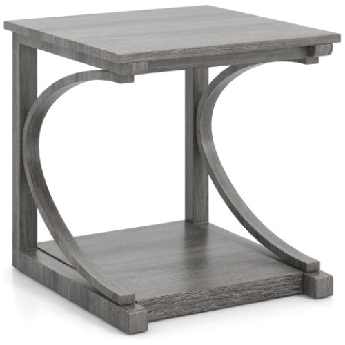 C-shaped 24 Inch 2 Tier Square End Table Sofa Side Table-Grey