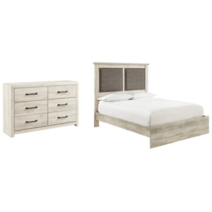 Cambeck Queen Upholstered Panel Bed with Dresser, Whitewash