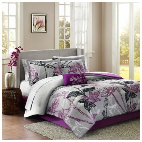 Claremont Twin 7 Piece Comforter Set with Bed Sheets, Purple