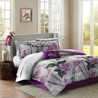 Claremont Twin 7 Piece Comforter Set with Bed Sheets, Purple