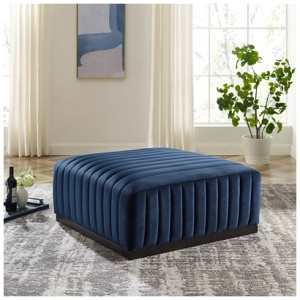 Conjure Velvet Ottoman, Black/Midnight Blue