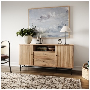 CorLiving Hikari Curved Sideboard Buffet, Light Wood