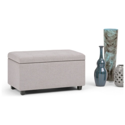 Cosmopolitan 34 inch Wide Transitional Rectangle Storage Ottoman in Cloud Grey Linen Look Fabric