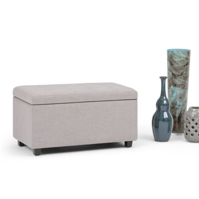 Cosmopolitan 34 inch Wide Transitional Rectangle Storage Ottoman in Cloud Grey Linen Look Fabric