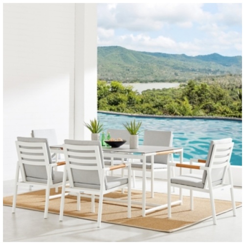 Crown Outdoor Dining Table and 6 Chairs, White