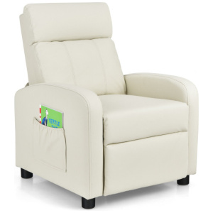 Ergonomic PU Leather Kids Recliner Lounge Sofa for 3-12 Age Group-White