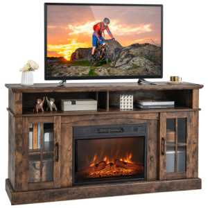 Fireplace TV Stand for TVs Up to 65 Inch with Side Cabinets and Remote Control-Brown