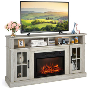 Fireplace TV Stand for TVs Up to 65 Inch with Side Cabinets and Remote Control-Gray