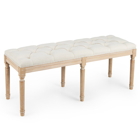 French Vintage Entryway Bench 47 Inch Upholstered Dining Bench-Beige