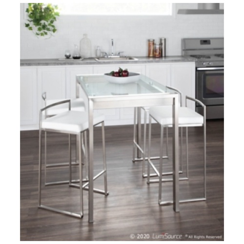 Fuji Counter Height Dining Table, Stainless Steel/Clear, Metal