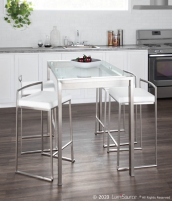 Fuji Counter Height Dining Table, Stainless Steel/Clear, Metal