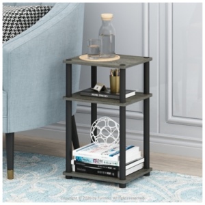 Furinno Just 3-Tier Turn-N-Tube End Table, French Oak Gray/Black