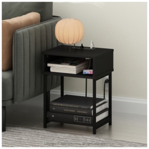 Furinno Moretti 3-Tier USB Port Short Side Table, Americano