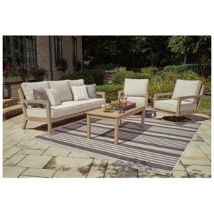 Hallow Creek Outdoor Sofa and 2 Chairs with Coffee Table, Driftwood