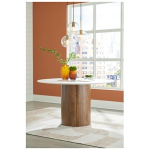 Isanti Round Dining Table, Light Brown, Marble/Stone or Stone Like/Wood