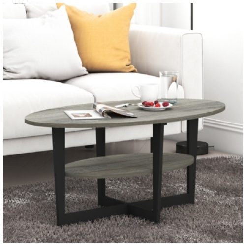 JAYA Oval Coffee Table, French Oak Gray/Black