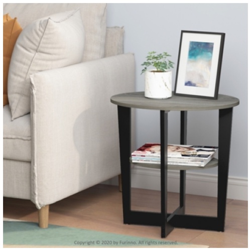 JAYA Oval End Table, French Oak Gray/Black