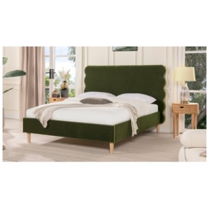 Jennifer Taylor Stockholm Wavy Headboard Platform Queen Bed, Olive Green