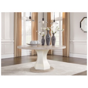 Jorlaina Round Dining Table, Light Grayish Brown, Wood