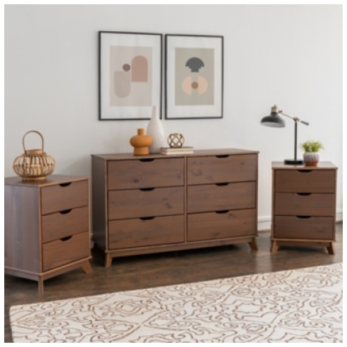 Linon Pierce 2 Nightstands and Dresser Set, Walnut