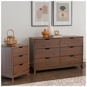 Linon Pierce Nightstand and Dresser Set, Walnut