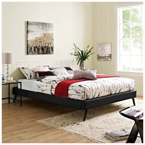 Loryn Queen Vinyl Platform Bed, Black