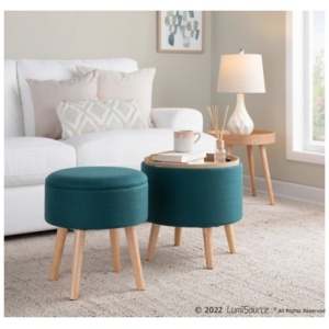 LumiSource Tray Storage Ottoman Set, Teal